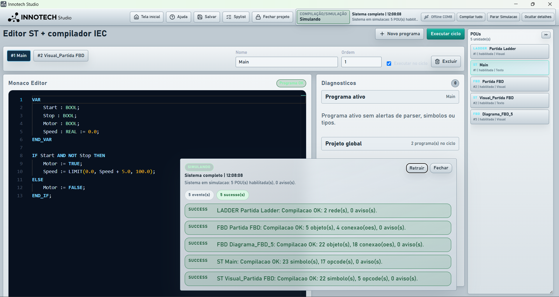 Editor Structured Text e compilador IEC do Innotech Studio